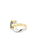 14k Two Tone 2.00ct Trillion Tanzanite AAA/.35ct E VS2 Round Diamond Unique Custom Ring 9 Gram